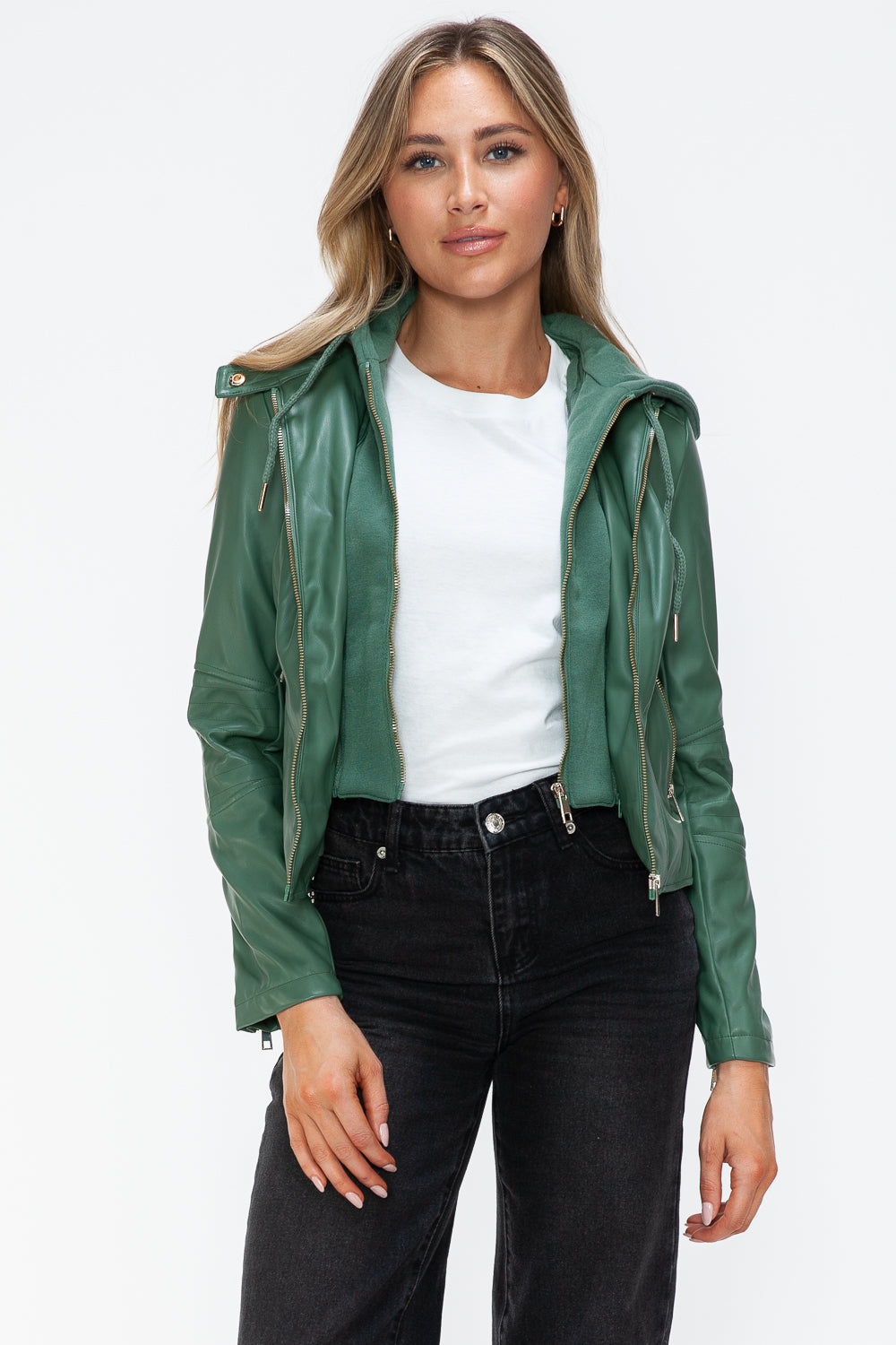 Snobbish Faux Leather Zip Up Drawstring Hooded Jacket Tops/Jackets/Sweaters Clothing Tops Ship from USA Snobbish TikTok Trendsi USPS Walmart Trendsi https://www.cyberehub.com