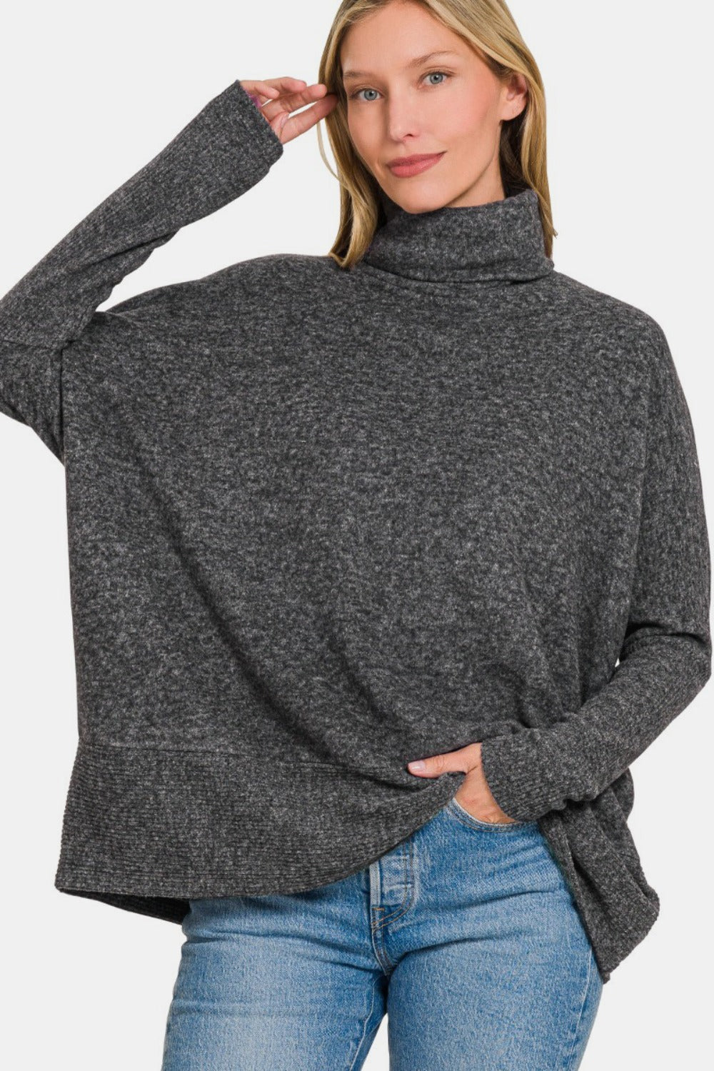 Zenana Full Size Brushed Melange Hacci Turtleneck Sweater Tops/Jackets/Sweaters Clothing Tops Ship from USA TikTok Trendsi USPS Walmart Zenana Trendsi https://www.cyberehub.com