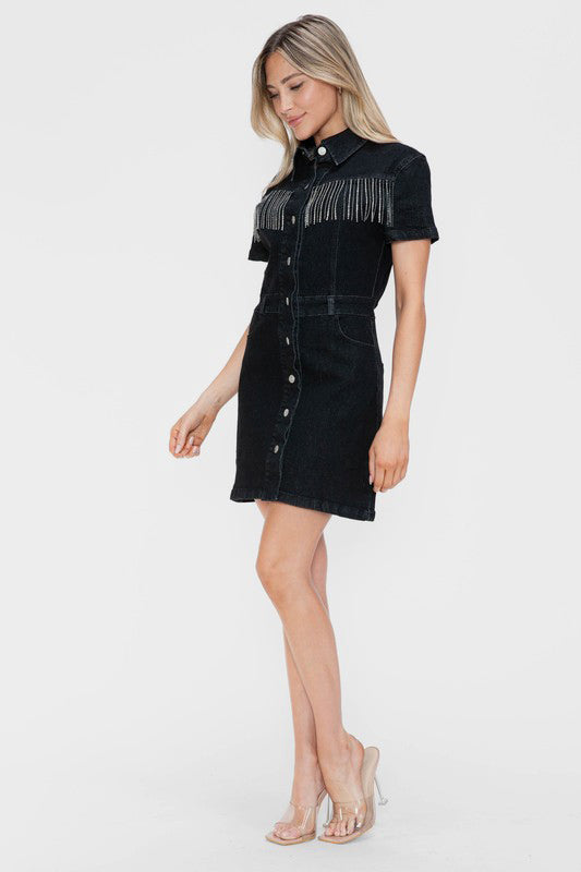 bytos Full Size Embellished Button Down Short Sleeve Denim Dress Apparel Apparel bytos Ship from USA TikTok Trendsi Trendsi https://www.cyberehub.com
