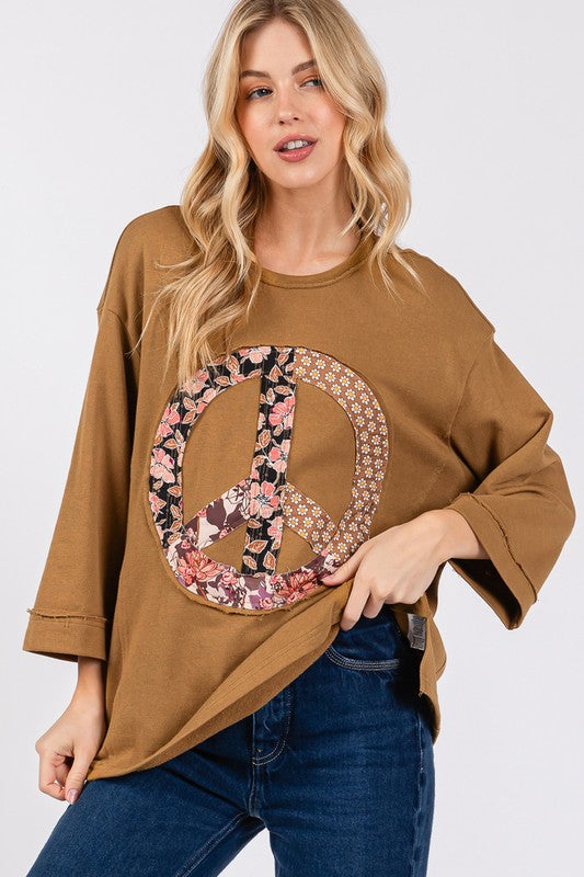 SAGE + FIG Floral Peace Patch Round Neck Top Apparel Apparel SAGE+FIG Ship from USA TikTok Trendsi Trendsi https://www.cyberehub.com