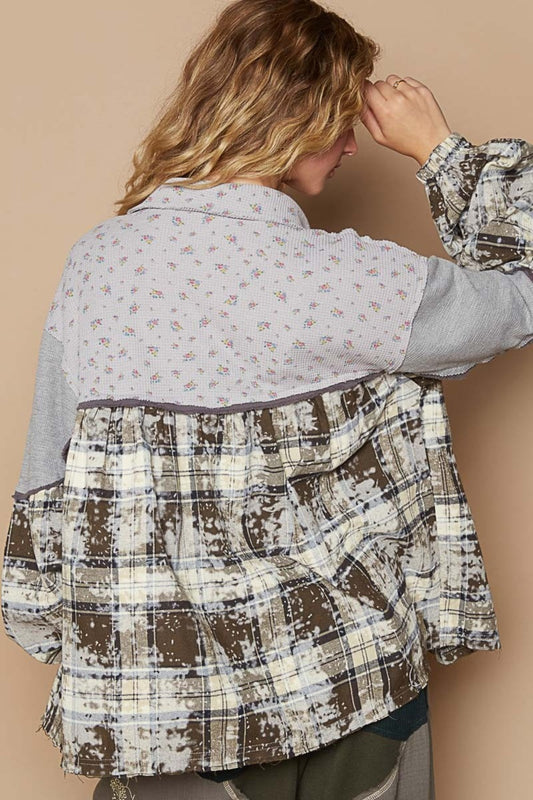 POL Balloon Sleeve Floral Color Block Plaid Shirt Tops/Jackets/Sweaters Clothing Tops POL Ship from USA TikTok Trendsi USPS Walmart Trendsi https://www.cyberehub.com