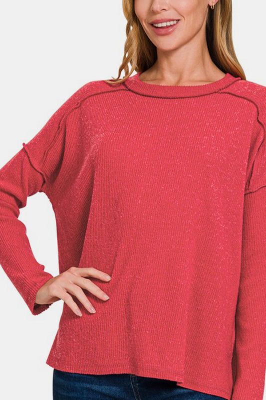 Zenana Full Size Exposed Seam Brushed Round Neck Sweater Tops/Jackets/Sweaters Clothing Tops Ship from USA TikTok Trendsi USPS Walmart Zenana Trendsi https://www.cyberehub.com