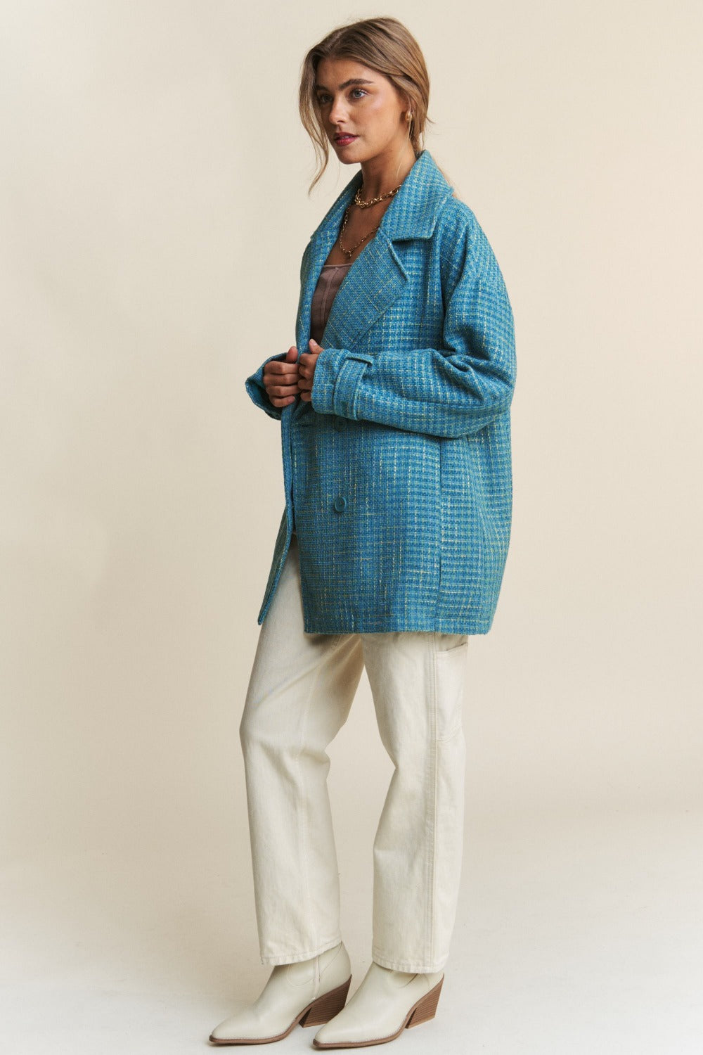J.NNA Tweed Double-Breasted Long Sleeve Coat Shirt Apparel Clothing Tops J.NNA Ship from USA Shirts USA Women Trendsi https://www.cyberehub.com