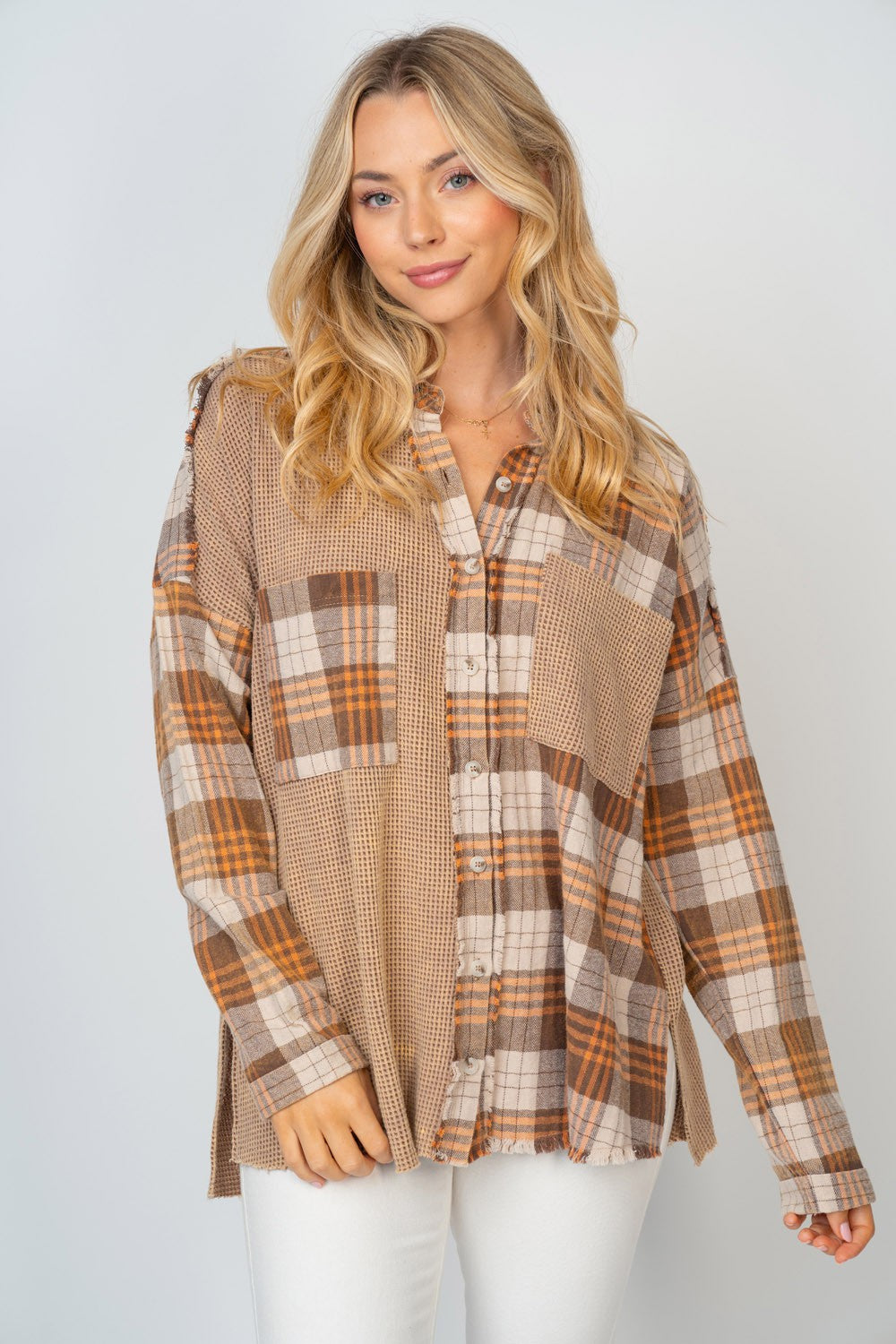 White Birch Full Size Contrast Plaid Button Down Shirt Tops/Jackets/Sweaters Clothing Tops Ship from USA TikTok Trendsi USPS Walmart White Birch Trendsi https://www.cyberehub.com