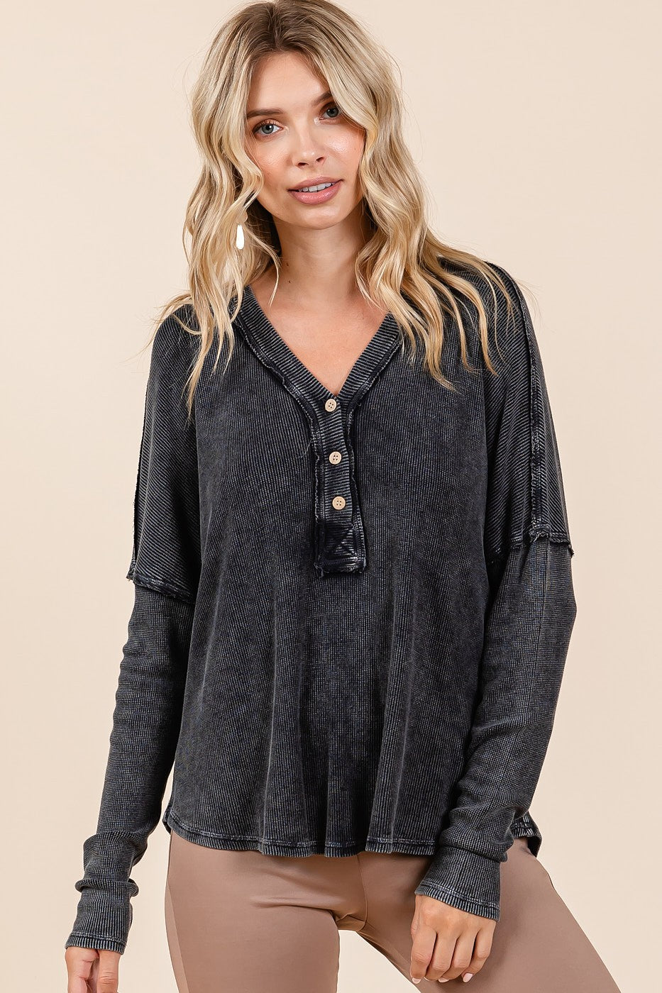 Mittoshop Washed V-Neck Long Sleeve Blouse Apparel/Tops Mittoshop Ship from USA TikTok Tops Trendsi USPS Walmart Walmart Apparel Trendsi https://www.cyberehub.com