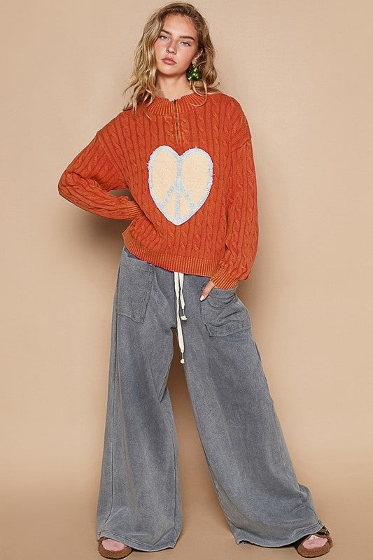 POL Cable-Knit Peace Patch Dropped Shoulder Sweater Tops/Jackets/Sweaters Clothing Tops POL Ship from USA TikTok Trendsi USPS Walmart Trendsi https://www.cyberehub.com
