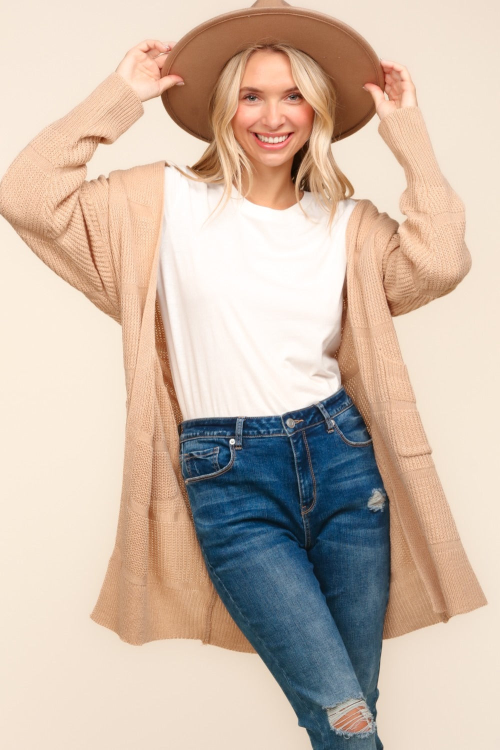Haptics Stripe Textured Open Front Cardigan with Pockets Taupe Shirt Apparel Clothing Tops Haptics Ship from USA Shirts USA Women Trendsi https://www.cyberehub.com