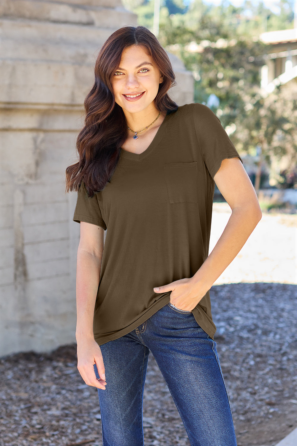 Basic Bae Full Size V-Neck Short Sleeve T-Shirt Mocha Apparel/Tops Basic Bae Ship from USA TikTok Tops Trendsi USPS Walmart Walmart Apparel Trendsi https://www.cyberehub.com