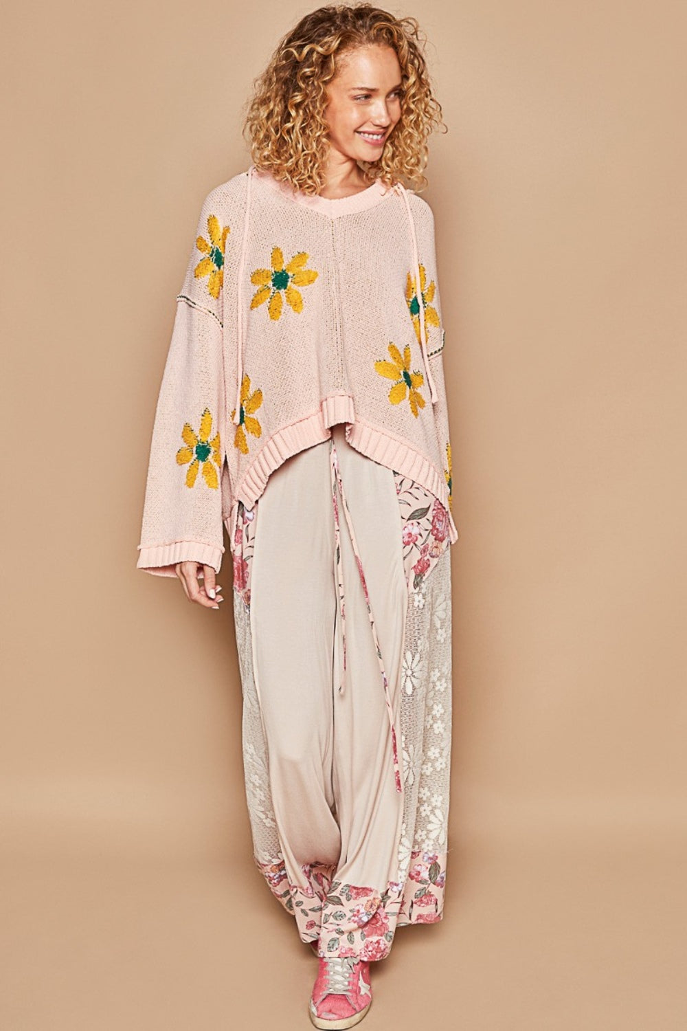 POL Floral Pattern Hooded High-Low Sweater Shirt Apparel Clothing Tops POL Ship from USA Shirts USA Women Trendsi https://www.cyberehub.com
