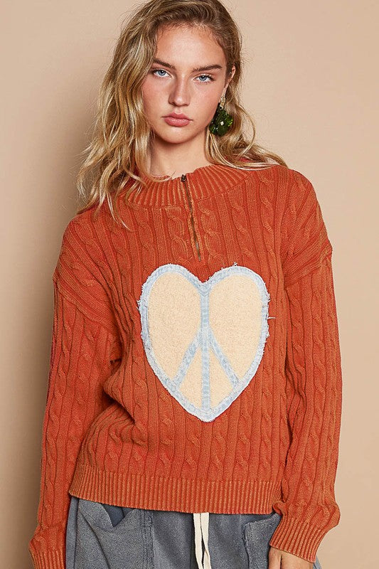 POL Cable-Knit Peace Patch Dropped Shoulder Sweater Orange-Red Tops/Jackets/Sweaters Clothing Tops POL Ship from USA TikTok Trendsi USPS Walmart Trendsi https://www.cyberehub.com