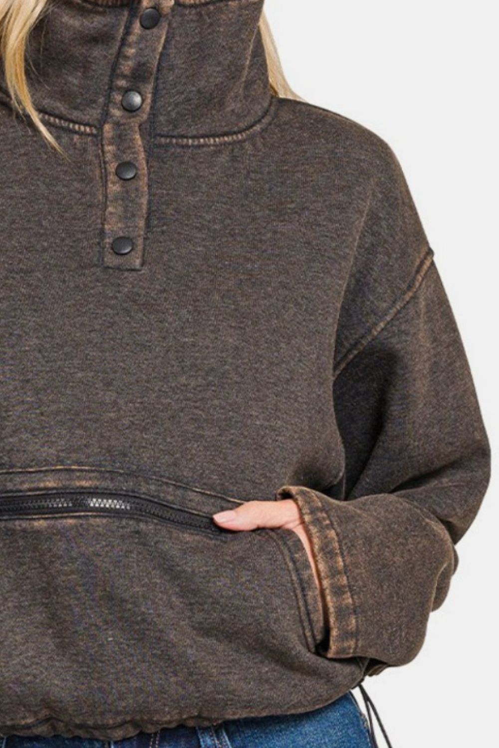 Zenana Acid Wash Fleece Half Snap Sweatshirt with Pocket Tops/Jackets/Sweaters Clothing Tops Ship from USA TikTok Trendsi USPS Walmart Zenana Trendsi https://www.cyberehub.com
