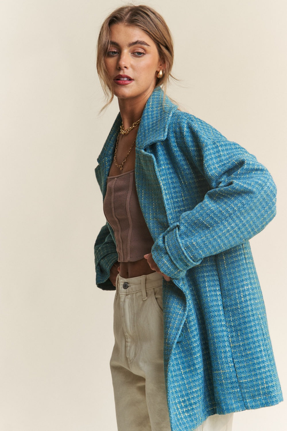 J.NNA Tweed Double-Breasted Long Sleeve Coat Shirt Apparel Clothing Tops J.NNA Ship from USA Shirts USA Women Trendsi https://www.cyberehub.com