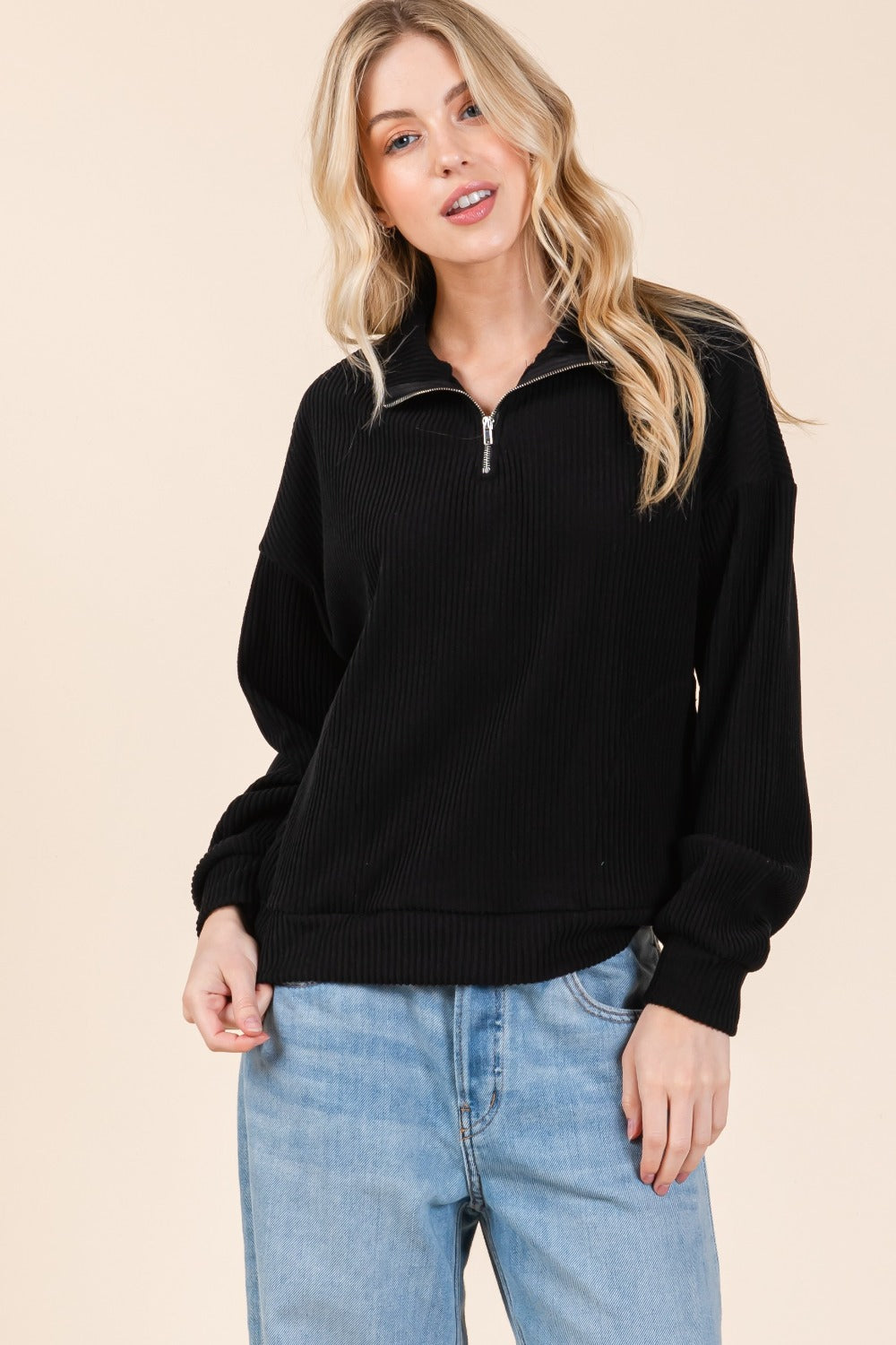 BOMBOM Quarter Zip Long Sleeve Sweatshirt with Pockets Apparel/Tops BOMBOM Ship from USA TikTok Tops Trendsi USPS Walmart Walmart Apparel Trendsi https://www.cyberehub.com