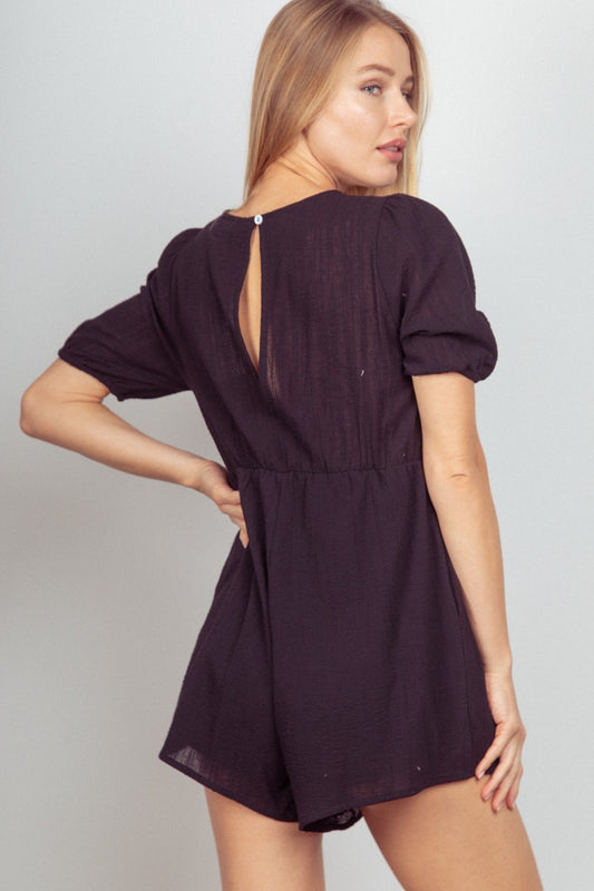 VERY J Lace Detail Puff Sleeve Romper with Pockets Apparel/Tops Ship from USA TikTok Tops Trendsi USPS VERY J Walmart Walmart Apparel Trendsi https://www.cyberehub.com