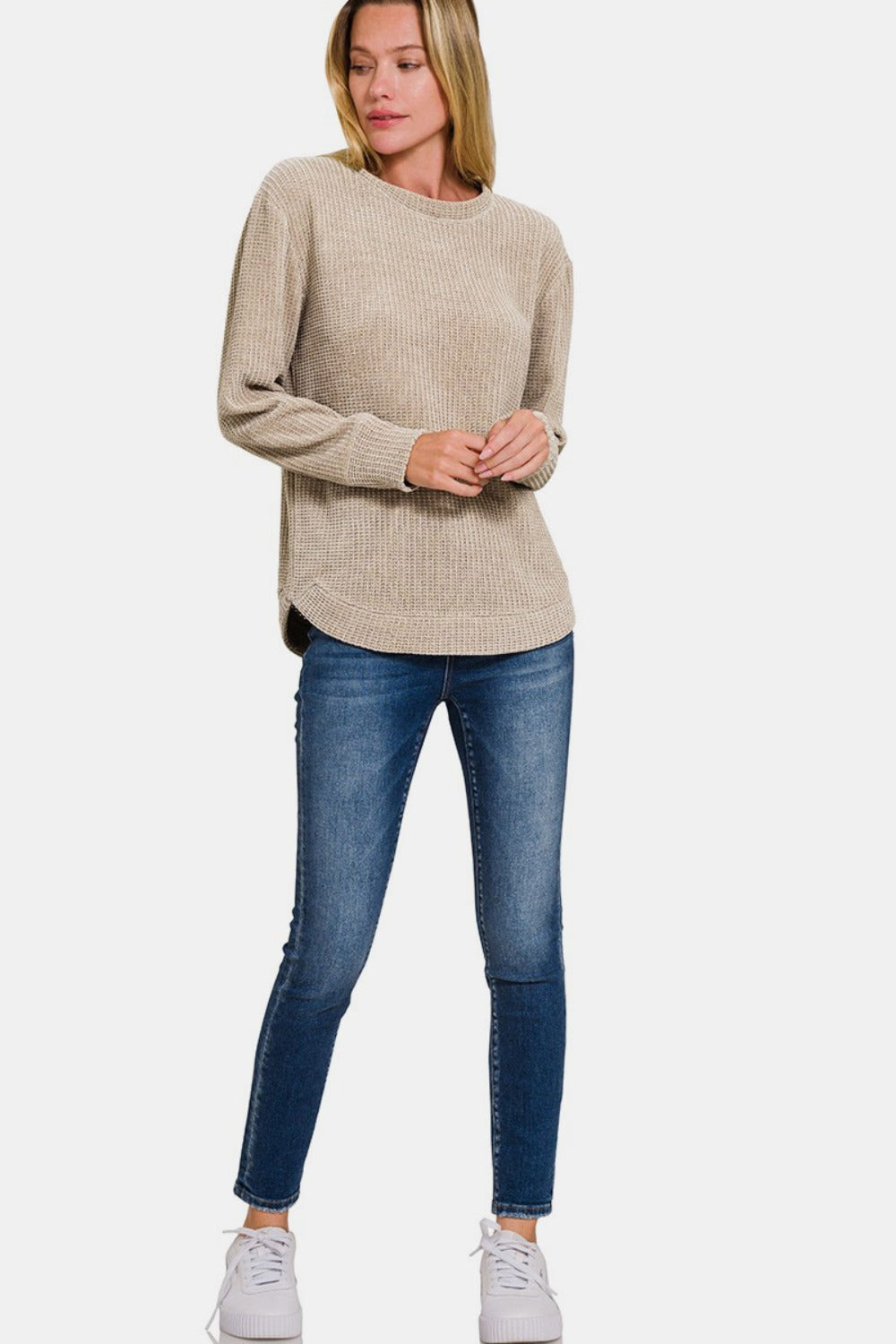 Zenana Chenille Waffle Round Neck Sweater Shirt Apparel Clothing Tops Ship from USA Shirts USA Women Zenana Trendsi https://www.cyberehub.com