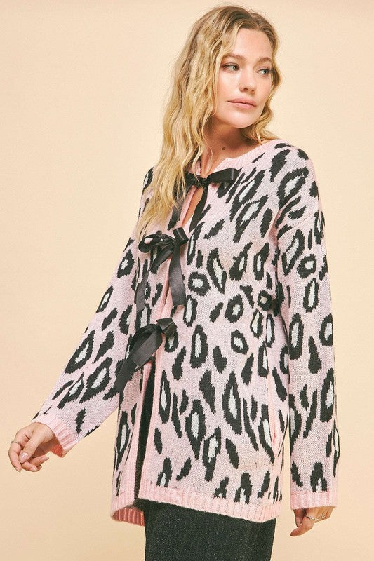 Davi & Dani Leopard Ribbon Tie Front Loose Fit Cardigan Tops/Jackets/Sweaters Clothing Tops Davi & Dani Ship from USA TikTok Trendsi USPS Walmart Trendsi https://www.cyberehub.com