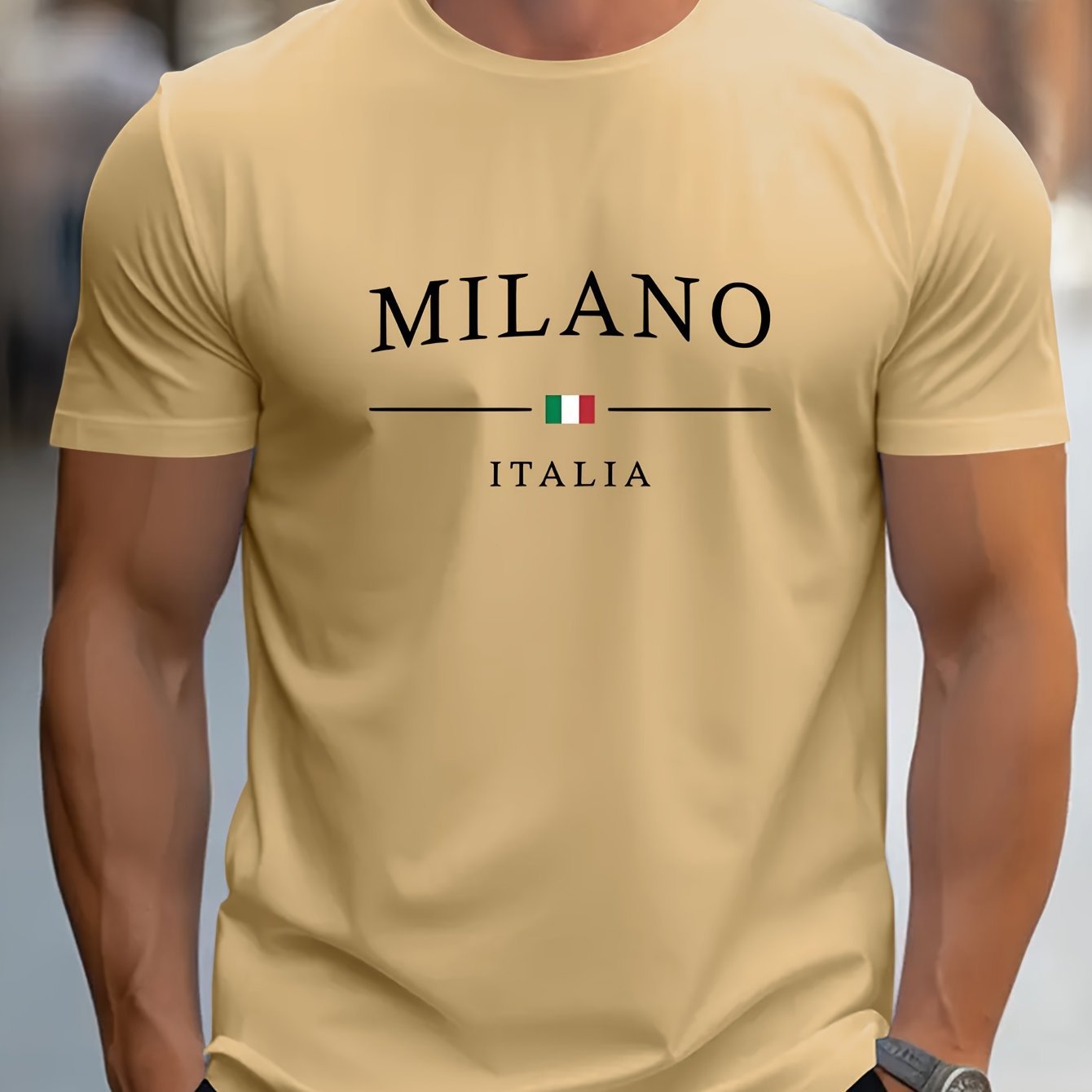 Milano Patterned Printed Men's T-shirt, Comfortable And Elastic Round Neck T-shirt, Perfect For Summer Outdoor Activities, Fashionable Streetwear, Men's Casual Tops Apricot Apparel/Shirt/Graphic Shirt SNULLO https://www.cyberehub.com