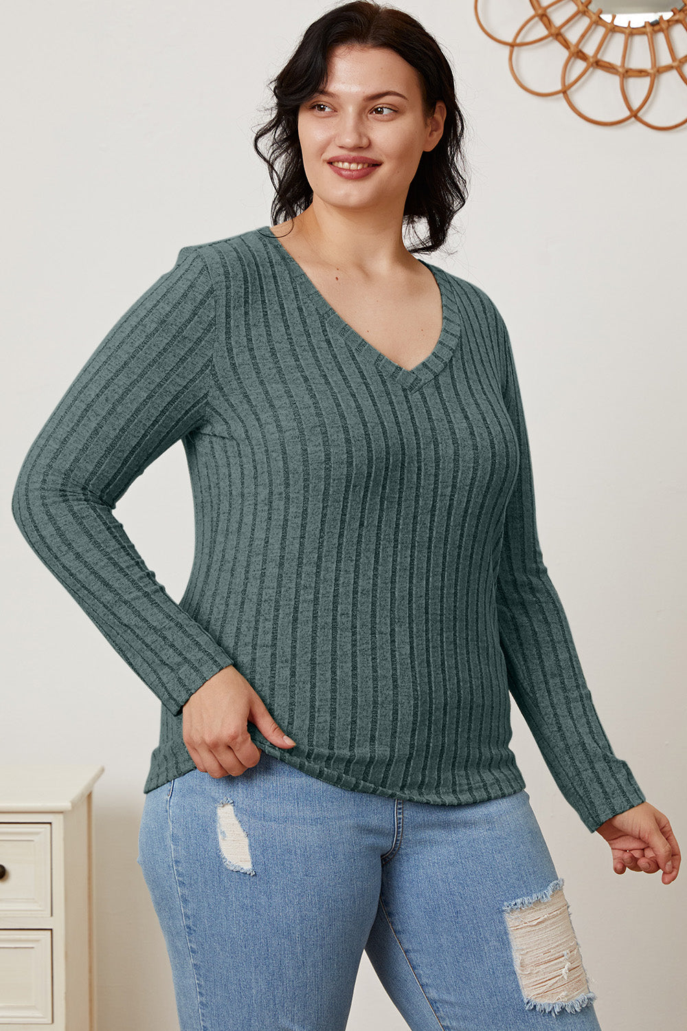 Basic Bae Full Size Ribbed V-Neck Long Sleeve T-Shirt Apparel/Tops Basic Bae Ship from USA TikTok Tops Trendsi USPS Walmart Walmart Apparel Trendsi https://www.cyberehub.com
