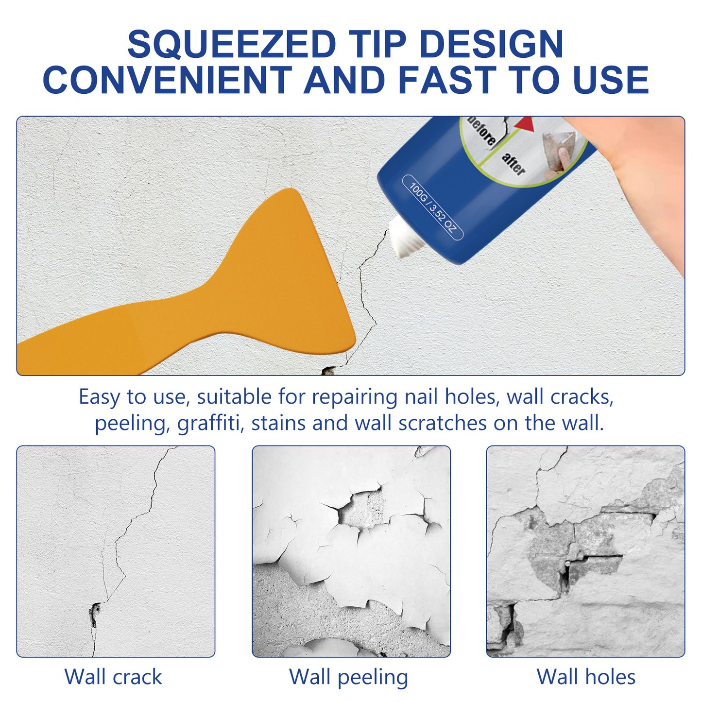 Wall Repair Paste, Home White Wall Crack Repair Plaster To Cover Mildew Stain Renovation Home & Garden Home Eprolo https://www.cyberehub.com