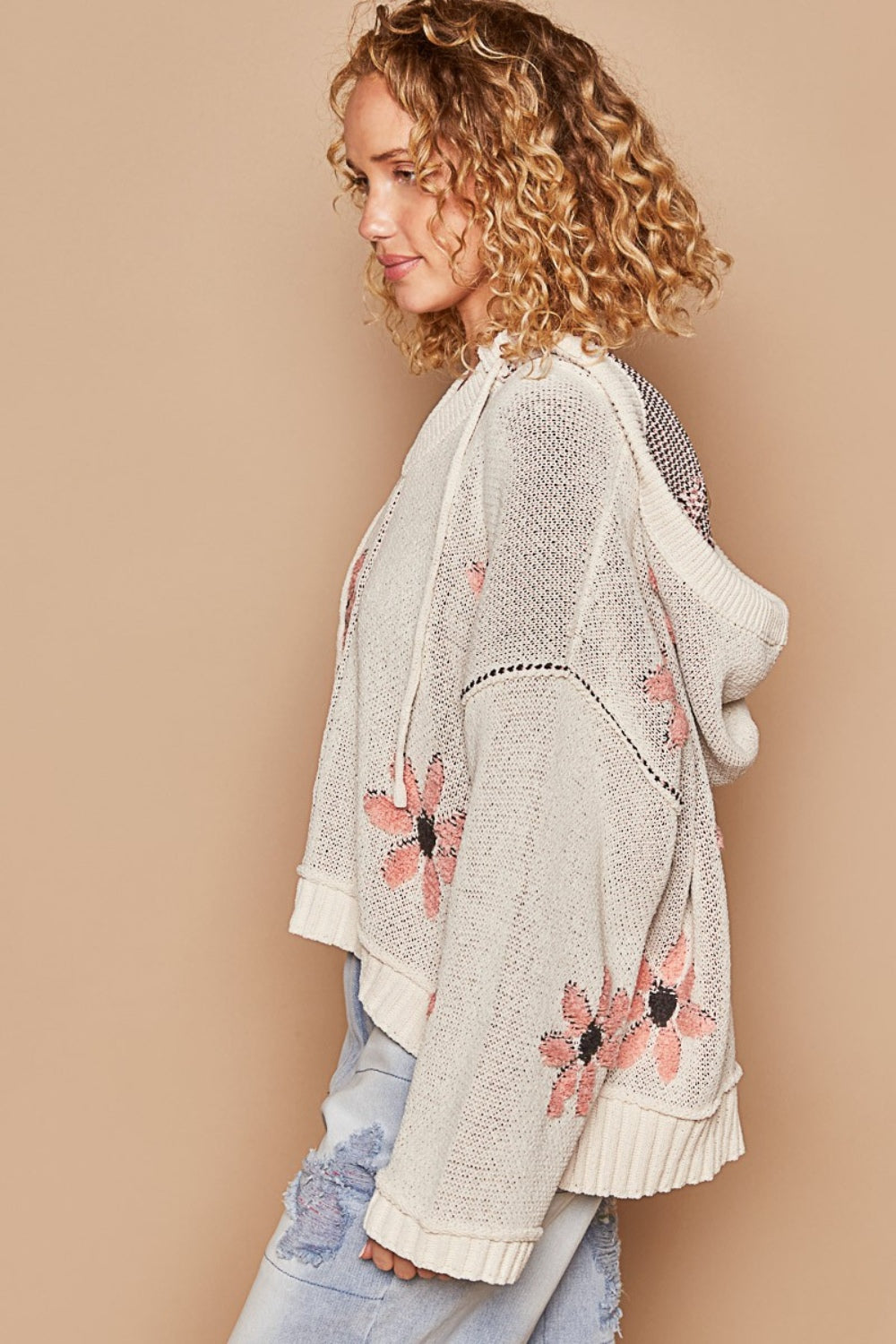 POL Floral Pattern Hooded High-Low Sweater Shirt Apparel Clothing Tops POL Ship from USA Shirts USA Women Trendsi https://www.cyberehub.com