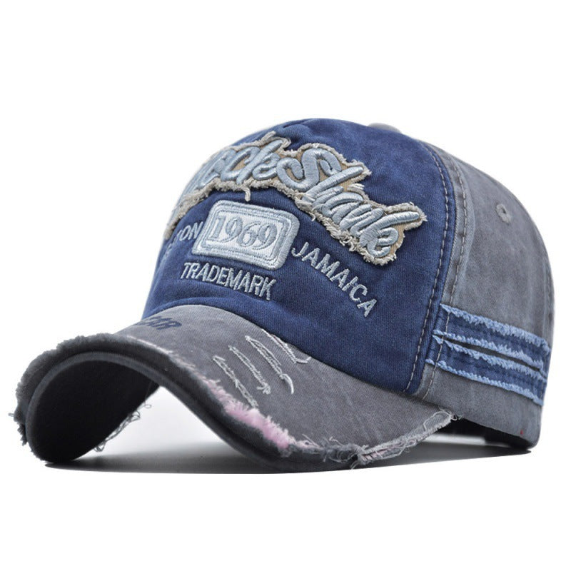 Ripped Retro Duck Tongue Stitching Letters Baseball Hat Blue Gray Adjustable Apparel/Hat CJ Hat Ship From China CJ https://www.cyberehub.com