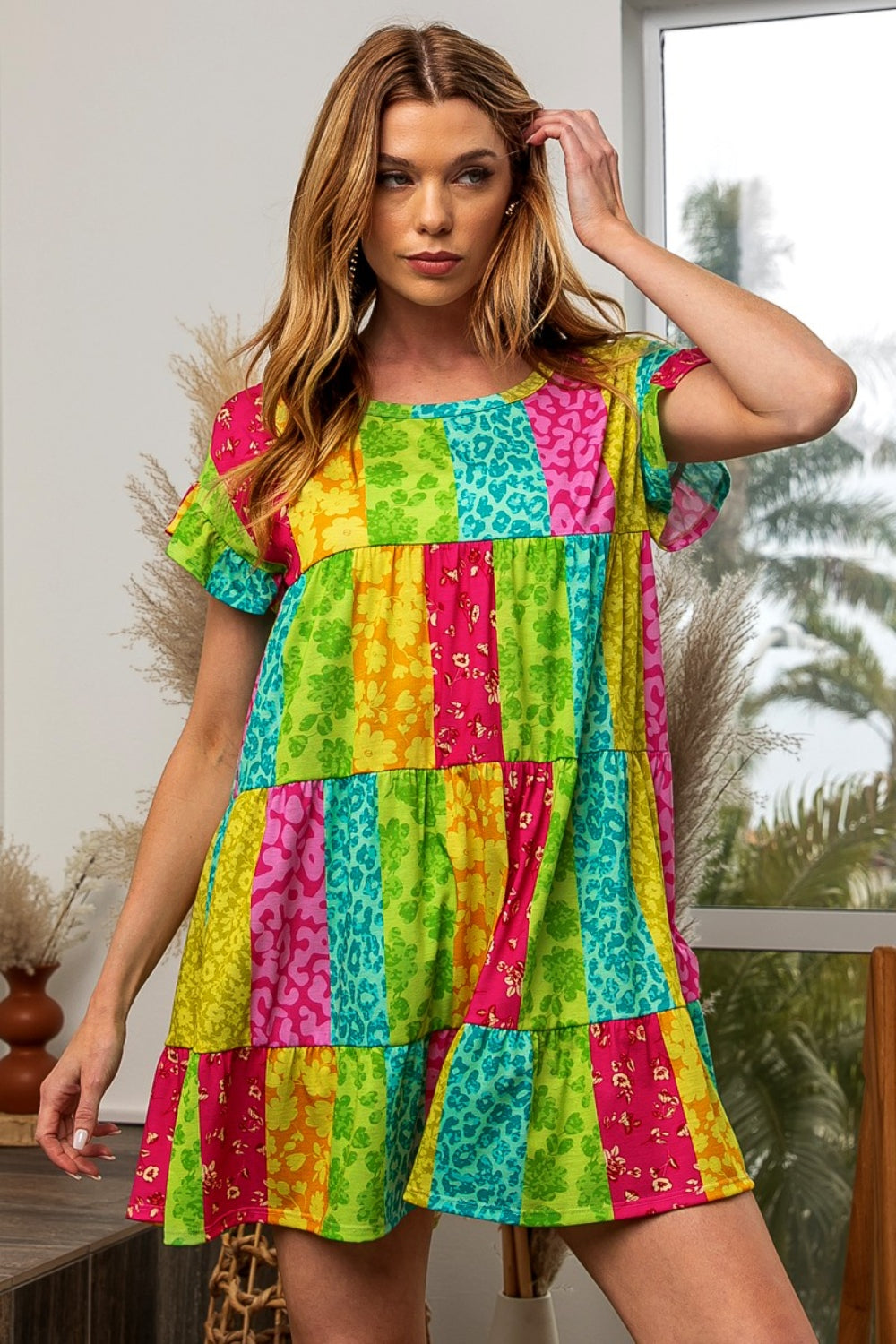 BiBi Leopard Short Sleeve Tiered Dress Apparel/Dress BiBi Dress Ship from USA TikTok Trendsi USPS Walmart Walmart Apparel Trendsi https://www.cyberehub.com