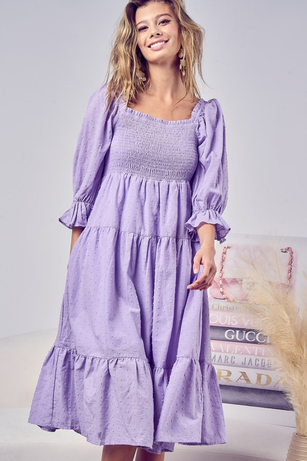 BiBi Swiss Dot Flounce Sleeve Smocked Tiered Midi Dress Apparel/Dress BiBi Dress Ship from USA TikTok Trendsi USPS Walmart Walmart Apparel Trendsi https://www.cyberehub.com