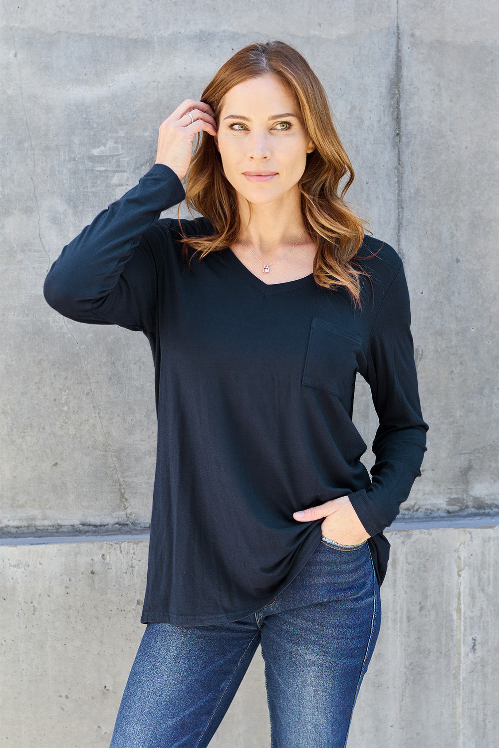 Basic Bae Full Size V-Neck Long Sleeve Top Apparel/Tops Basic Bae Ship from USA TikTok Tops Trendsi USPS Walmart Walmart Apparel Trendsi https://www.cyberehub.com