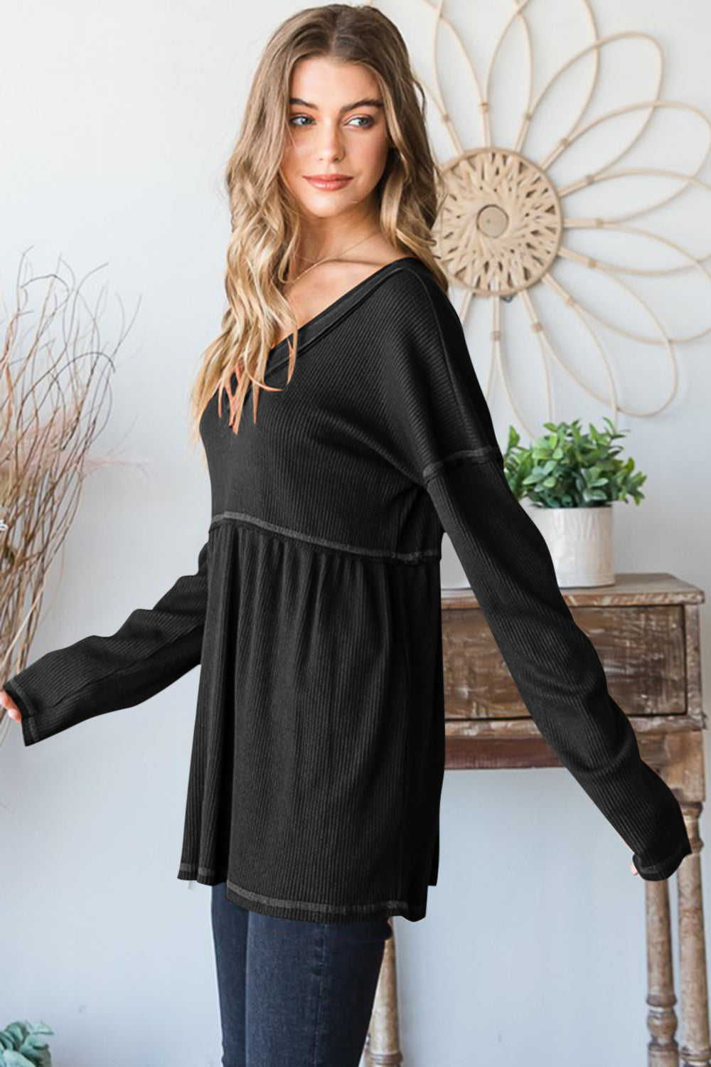 Heimish Full Size V-Neck Long Sleeve Ribbed Babydoll Top Apparel Apparel Heimish Ship from USA TikTok Trendsi Trendsi https://www.cyberehub.com