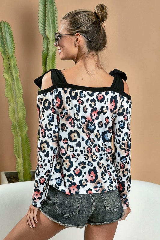 BiBi Leopard Shoulder Tie Long Sleeve Top Tops/Jackets/Sweaters BiBi Clothing Tops Ship from USA TikTok Trendsi USPS Walmart Trendsi https://www.cyberehub.com