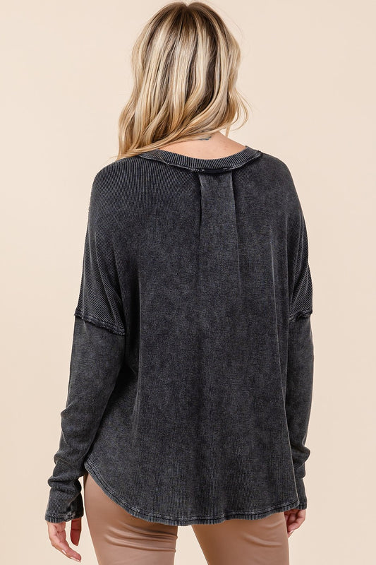 Mittoshop Washed V-Neck Long Sleeve Blouse Apparel/Tops Mittoshop Ship from USA TikTok Tops Trendsi USPS Walmart Walmart Apparel Trendsi https://www.cyberehub.com
