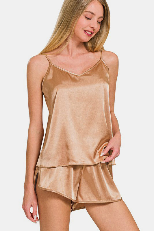 Zenana V-Neck Satin Cami and Elastic Waist Shorts Lounge Set Apparel Apparel Ship from USA TikTok Trendsi Zenana Trendsi https://www.cyberehub.com