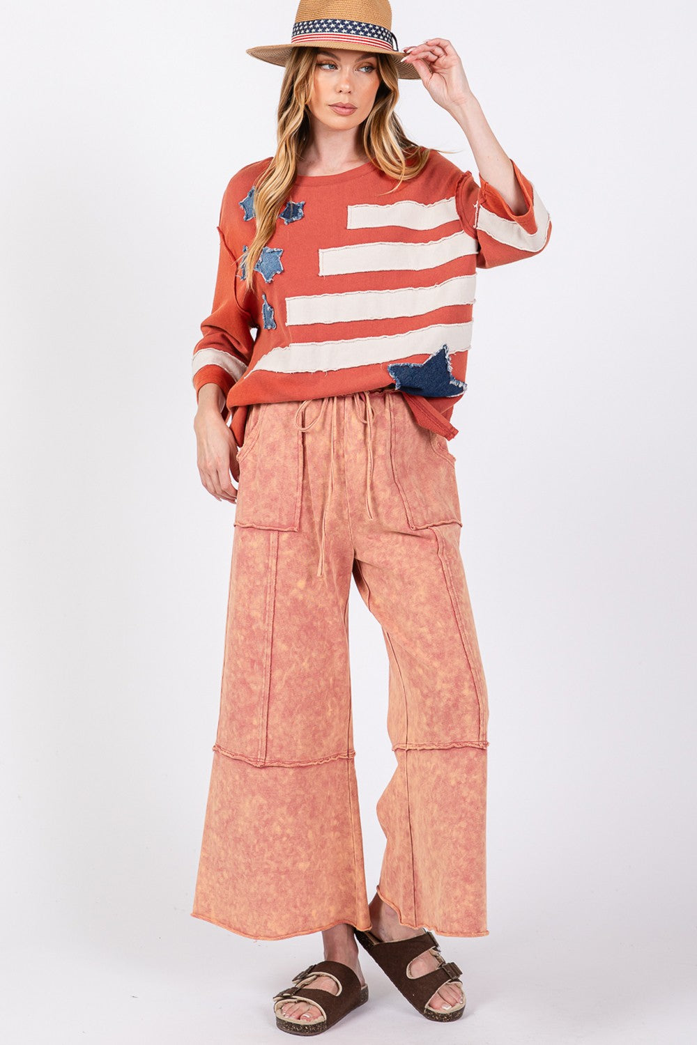 SAGE + FIG Mineral Washed Terry Wide Leg Pants Raspberry Bottoms Bottoms Clothing Pants SAGE+FIG Ship from USA Women Trendsi https://www.cyberehub.com