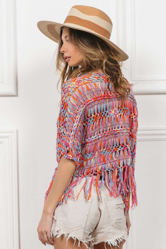 BiBi Open Front Fringed Crop Knit Cardigan Shirt Apparel BiBi Clothing Tops Ship from USA Shirts USA Women Trendsi https://www.cyberehub.com