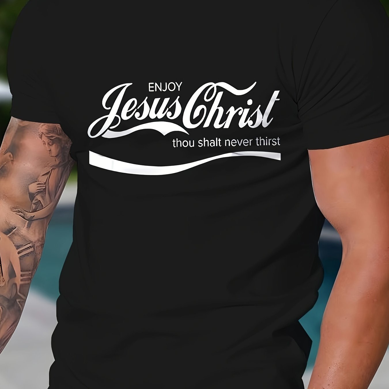 Men's Casual Round Neck T-shirt With Jesus Christ Pattern, Slightly Elastic, Regular Pattern, Geometric Pattern, Short Sleeved T-shirt, Suitable For Home, Travel And Street Wear Apparel/Shirt/Graphic Shirt SNULLO https://www.cyberehub.com