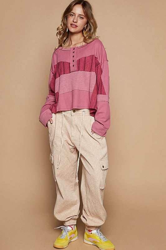 POL Half Button Color Block Drop Shoulder Knit Top Tops/Jackets/Sweaters Clothing Tops POL Ship from USA TikTok Trendsi USPS Walmart Trendsi https://www.cyberehub.com