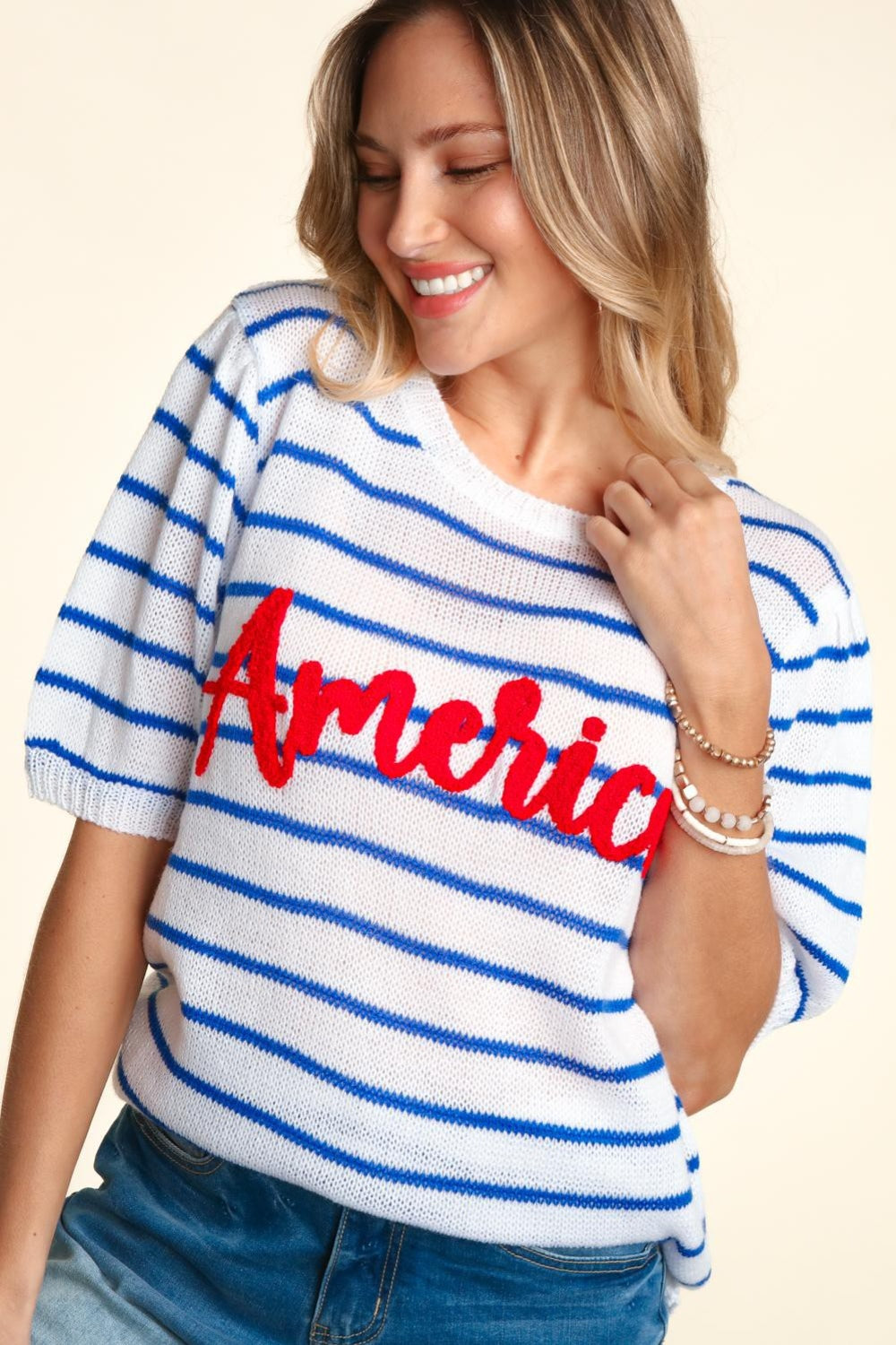 Haptics Letter Embroidery Striped Knit Top Shirt Apparel Clothing Tops Haptics Ship from USA Shirts USA Women Trendsi https://www.cyberehub.com