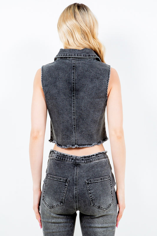 American Bazi Zip Up Washed Crop Denim Vest Tops/Jackets/Sweaters American Bazi Clothing Tops Ship from USA TikTok Trendsi USPS Walmart Trendsi https://www.cyberehub.com