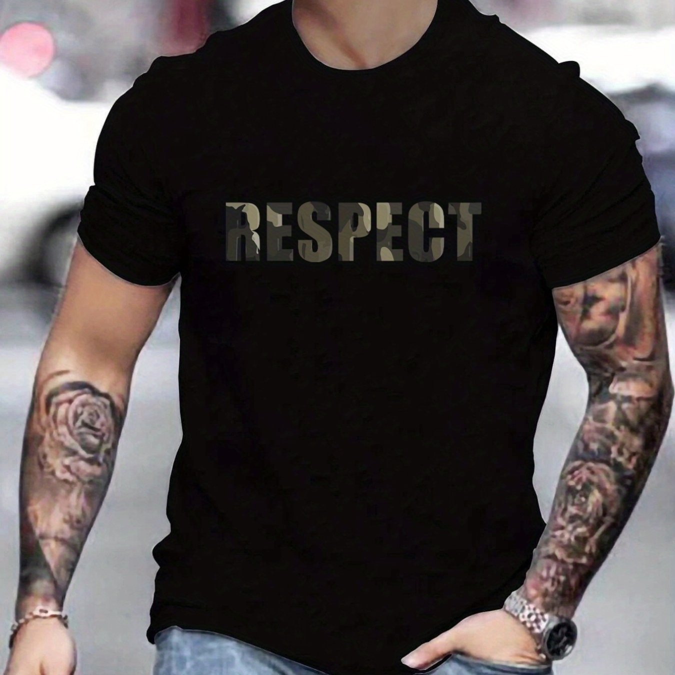 Letter RESPECT Pattern Printed Men's T-shirt, Patterned T-shirt Men's Summer Clothing, Men's Clothing Black Apparel/Shirt/Graphic Shirt SNULLO https://www.cyberehub.com
