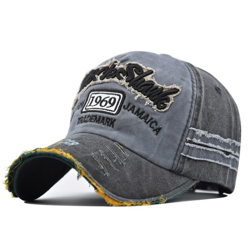 Ripped Retro Duck Tongue Stitching Letters Baseball Hat Gray Black Adjustable Apparel/Hat CJ Hat Ship From China CJ https://www.cyberehub.com