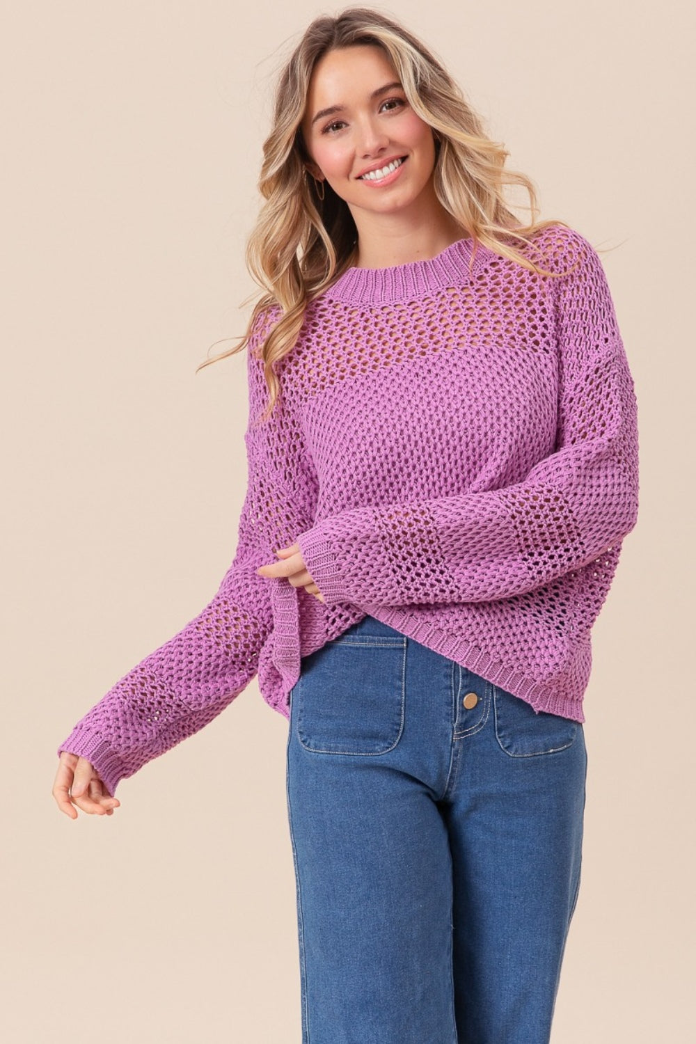 BiBi Openwork Long Sleeve Knit Top Shirt Apparel BiBi Clothing Tops Ship from USA Shirts USA Women Trendsi https://www.cyberehub.com