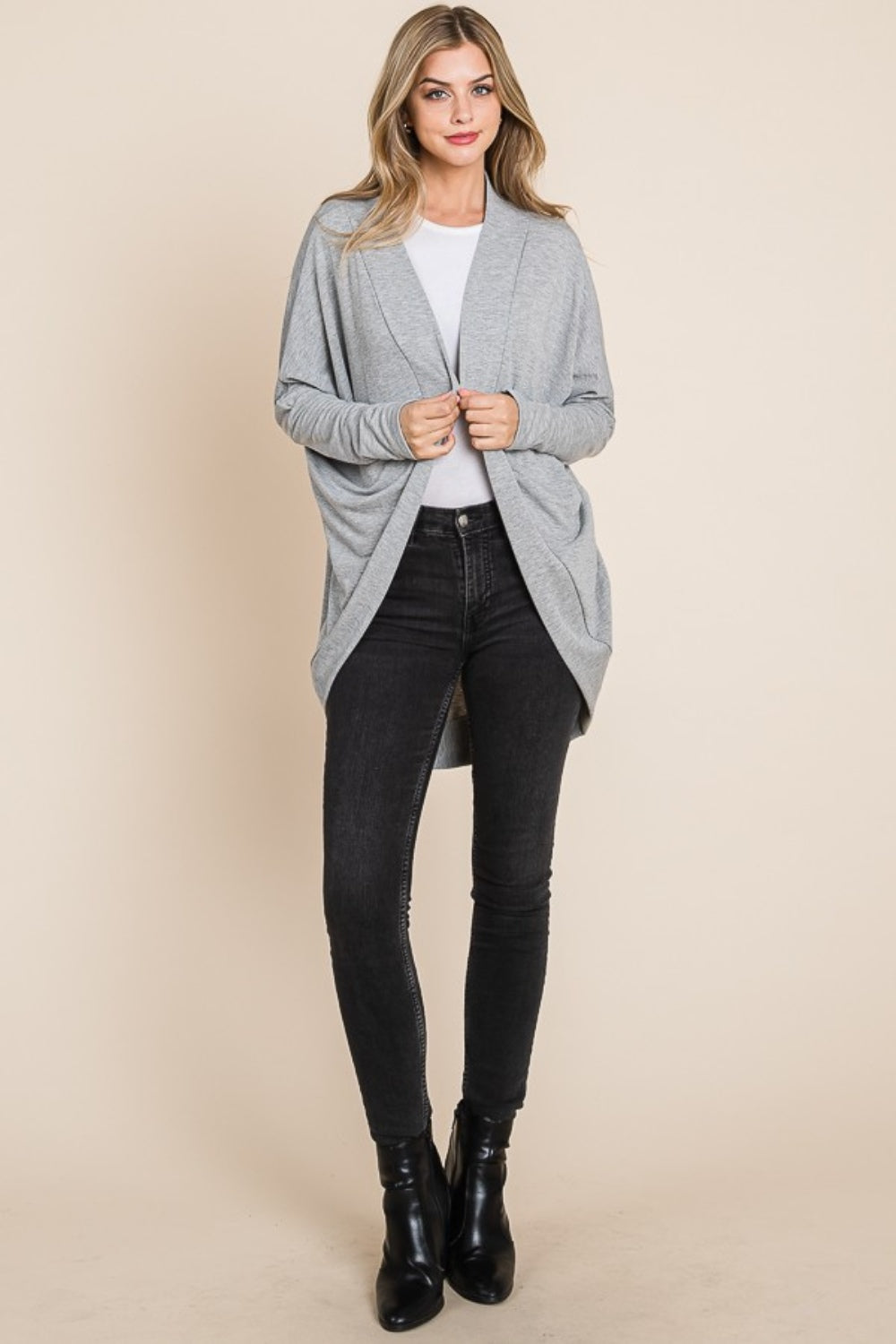 BOMBOM Open Front Long Sleeve Cocoon Cardigan Shirt Apparel BOMBOM Clothing Tops Ship from USA Shirts USA Women Trendsi https://www.cyberehub.com