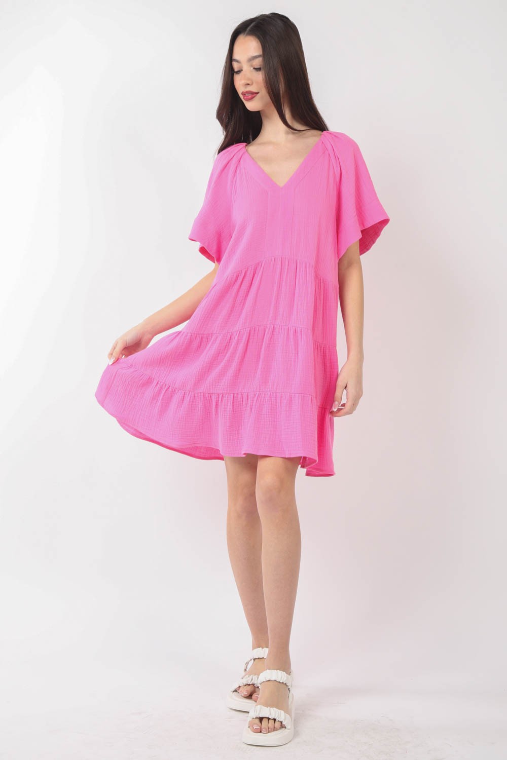 VERY J Texture V-Neck Ruffled Tiered Dress Apparel/Dress Dress Ship from USA TikTok Trendsi USPS VERY J Walmart Walmart Apparel Trendsi https://www.cyberehub.com