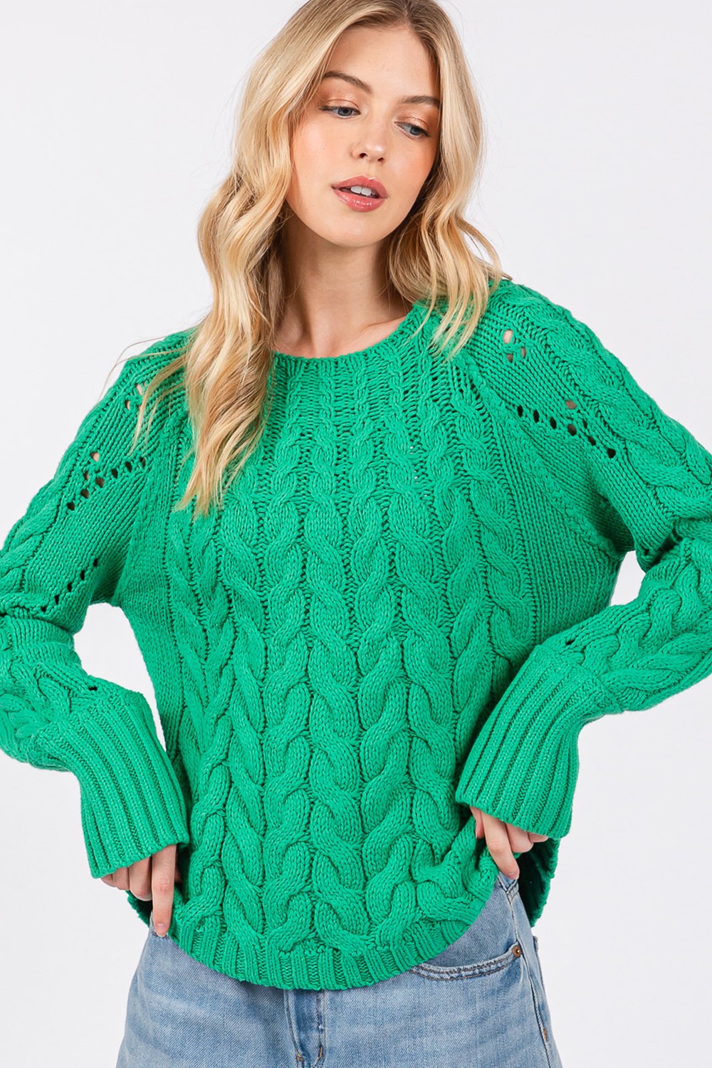 SAGE + FIG Cable-Knit Long Sleeve Sweater Shirt Apparel Clothing Tops SAGE+FIG Ship from USA Shirts USA Women Trendsi https://www.cyberehub.com