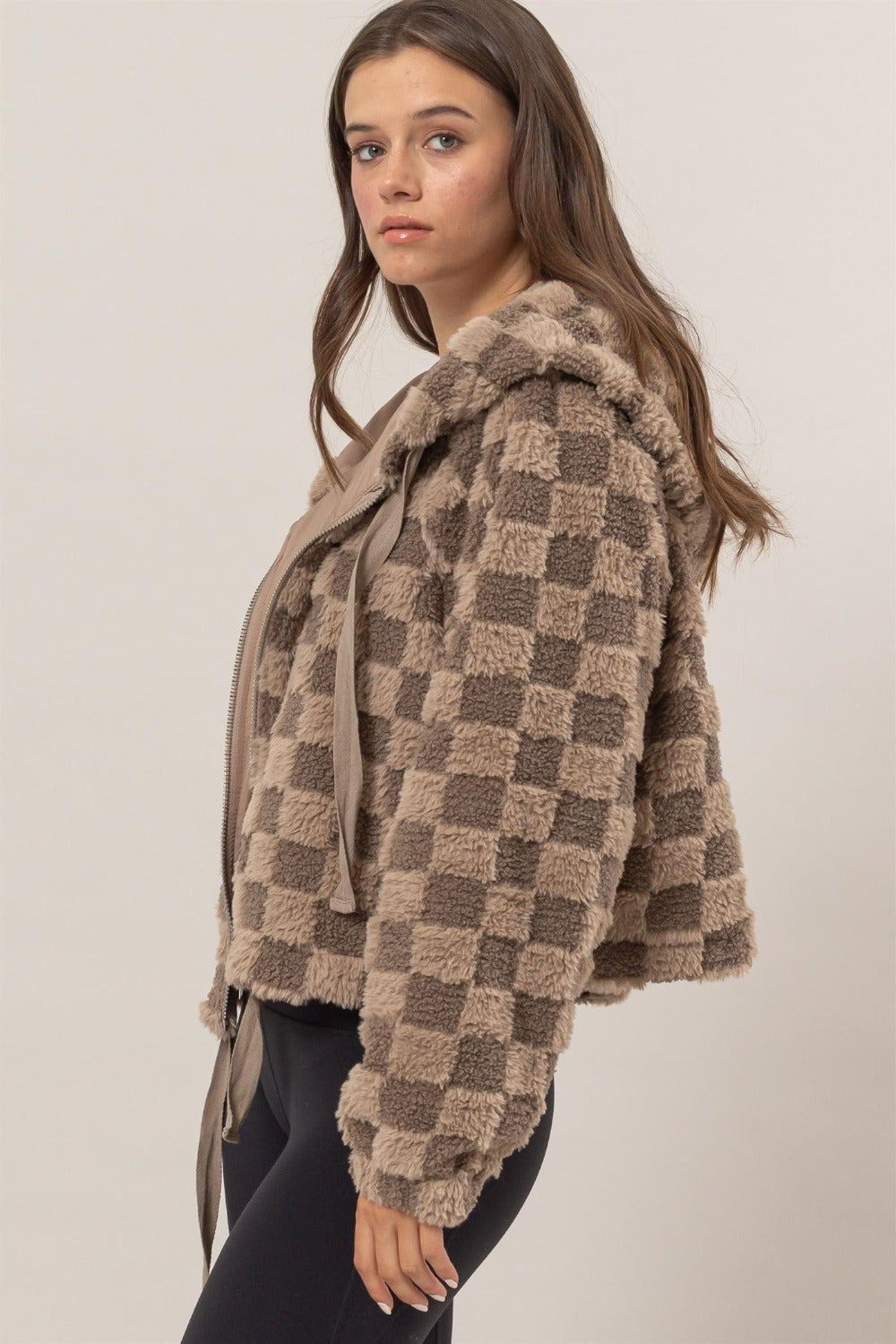 HYFVE Zip Up Sherpa Checkered Hooded Jacket Shirt Apparel Clothing Tops HYFVE Ship from USA Shirts USA Women Trendsi https://www.cyberehub.com