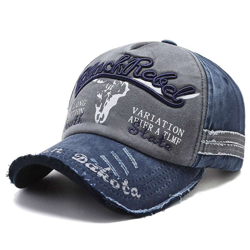Vintage Embroidered Letter Washed Baseball Cap Gray With Blue Brim Adjustable Apparel/Hat CJ Hat Ship From China CJ https://www.cyberehub.com