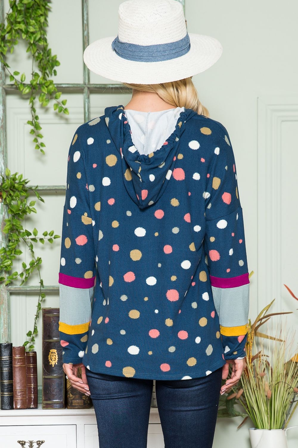 Celeste Full Size Polka Dot Drawstring Hoodie Apparel/Tops Celeste Ship from USA TikTok Tops Trendsi USPS Walmart Walmart Apparel Trendsi https://www.cyberehub.com