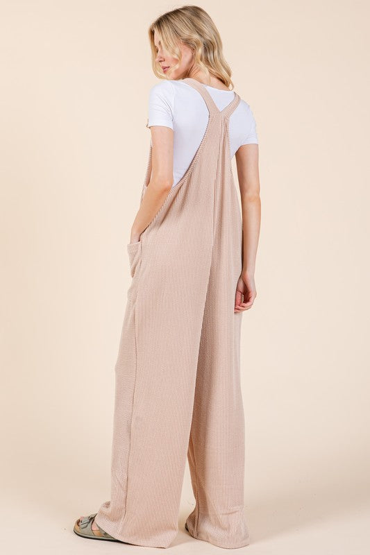 BOMBOM Knot Straps Wide Leg Ribbed Overalls with Pockets Apparel Apparel BOMBOM Ship from USA TikTok Trendsi Trendsi https://www.cyberehub.com