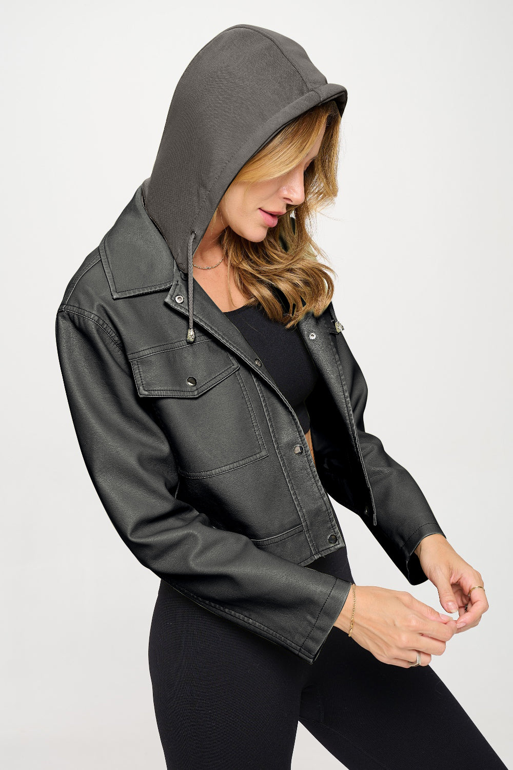 Coalition LA Snap Down Cropped Hooded Jacket Shirt Apparel Clothing Tops Coalition LA Ship from USA Shirts USA Women Trendsi https://www.cyberehub.com
