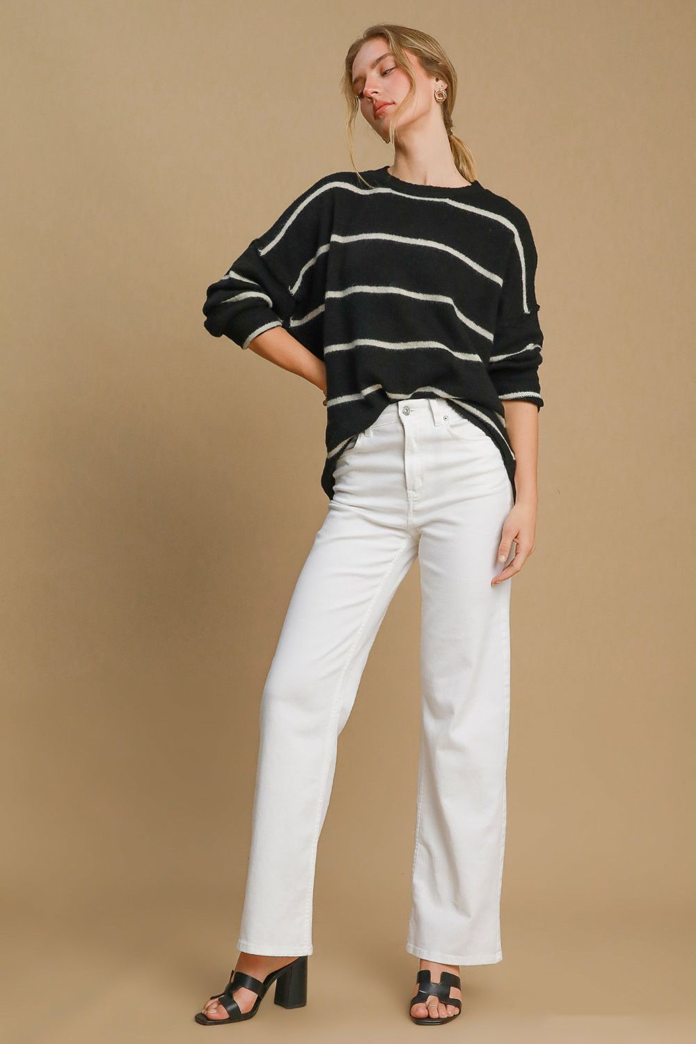 Umgee Wool Blend Striped Round Neck Sweater Tops/Jackets/Sweaters Clothing Tops Ship from USA TikTok Trendsi Umgee USA USPS Walmart Trendsi https://www.cyberehub.com